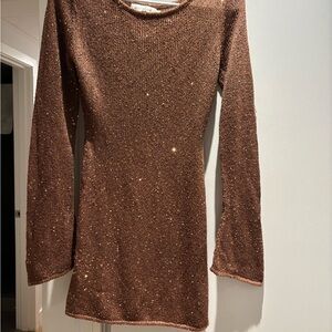 Shimmering Long Sleeve Brown Dress